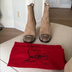Christian Louboutin Beige Studded Toe Boots